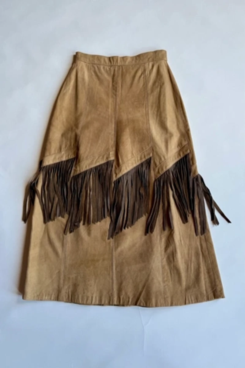 Leather Fringe Maxi Skirt Selected by Wax Plant