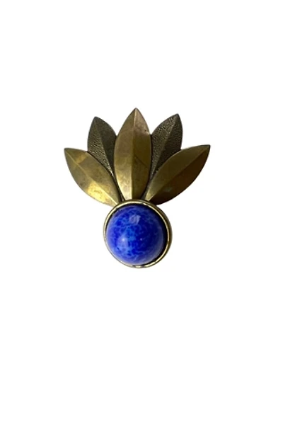 Vintage Brass Leaf Brooch With Lapiz Selected By Ankh By Racquel