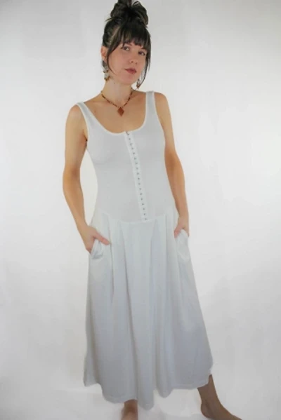 Vintage Drop Waist Corset White Cotton Midi Dress Selected By Moons + Junes Vintage