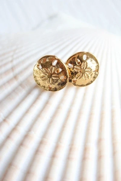 Vintage Sand Dollar Gold Stud Earrings Selected By Moons + Junes Vintage