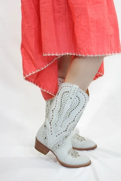 Vintage Frye White Western Studded Cowboy Boots Selected By Moons + Junes Vintage