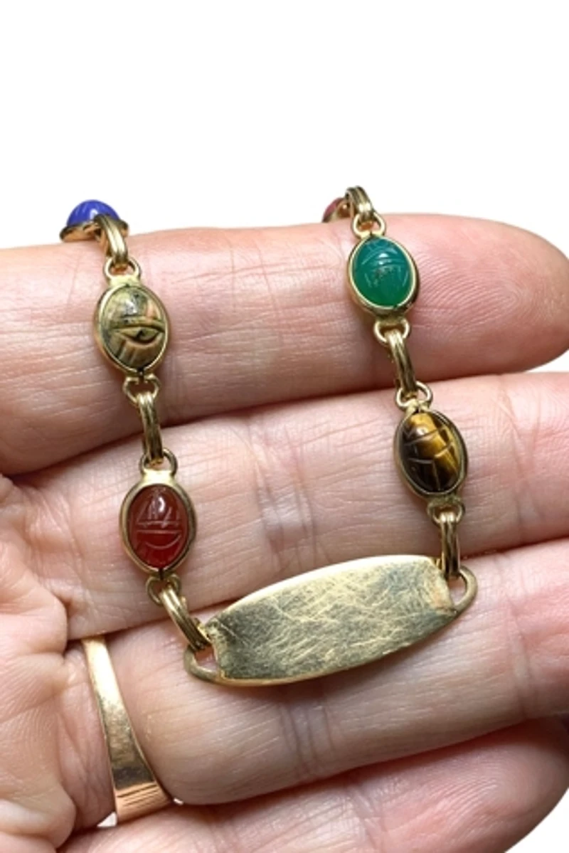 Deco Gold Fill Scarab ID Bracelet with Gemstones Selected by Lux Revival