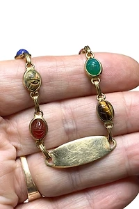 Deco Gold Fill Scarab ID Bracelet with Gemstones Selected by Lux Revival