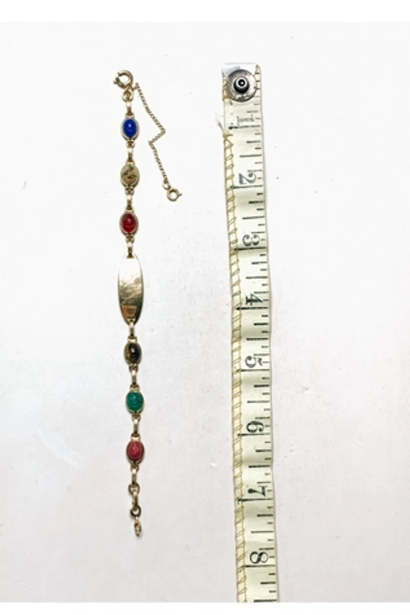 Deco Gold Fill Scarab ID Bracelet with Gemstones Selected by Lux Revival