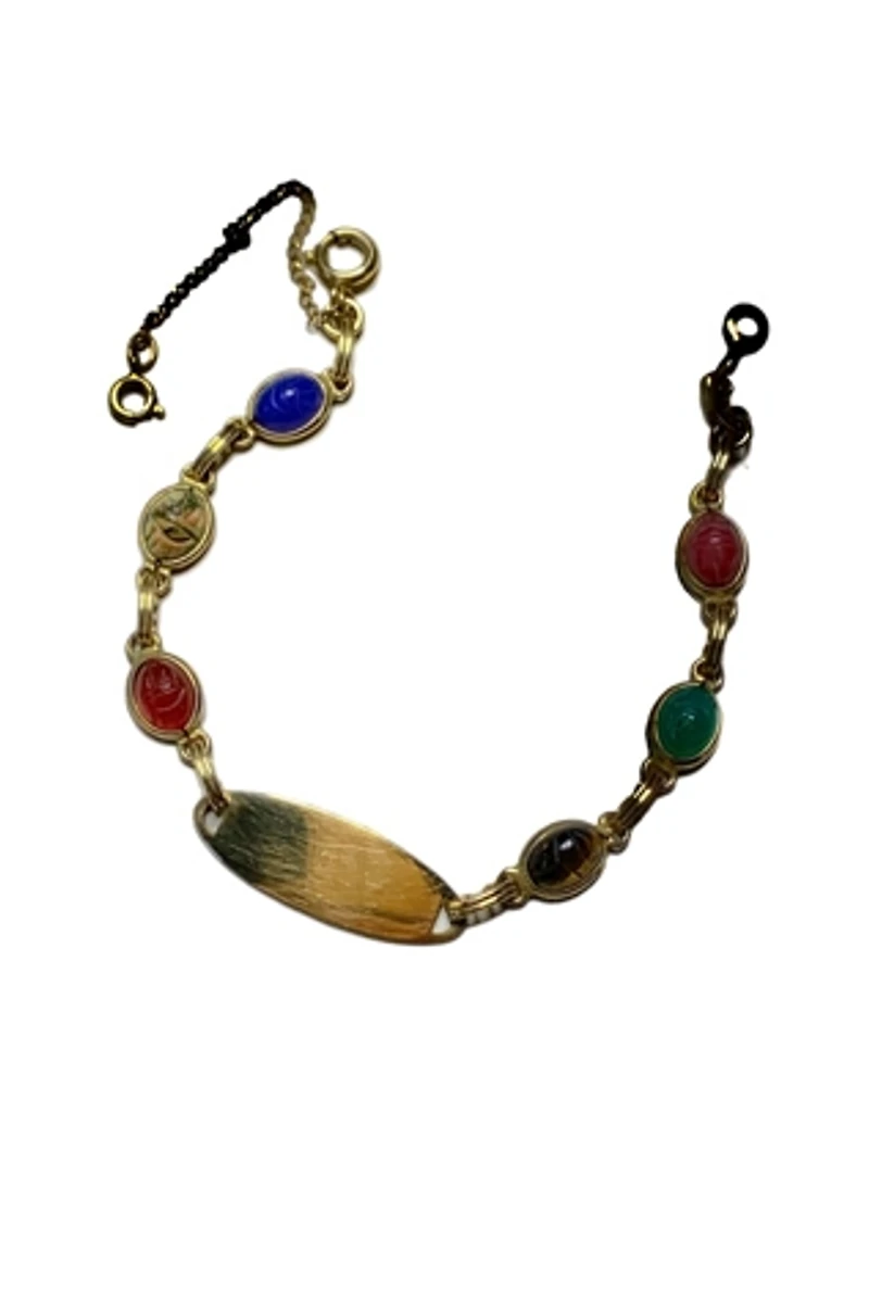 Deco Gold Fill Scarab ID Bracelet with Gemstones Selected by Lux Revival