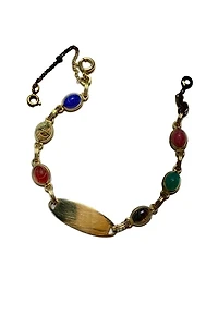 Deco Gold Fill Scarab ID Bracelet with Gemstones Selected by Lux Revival