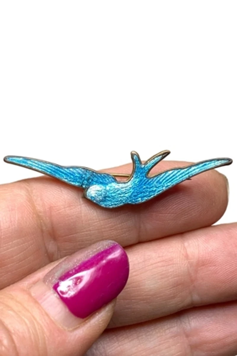 Art Deco Enamel Bluebird Brooch Selected by Lux Revival