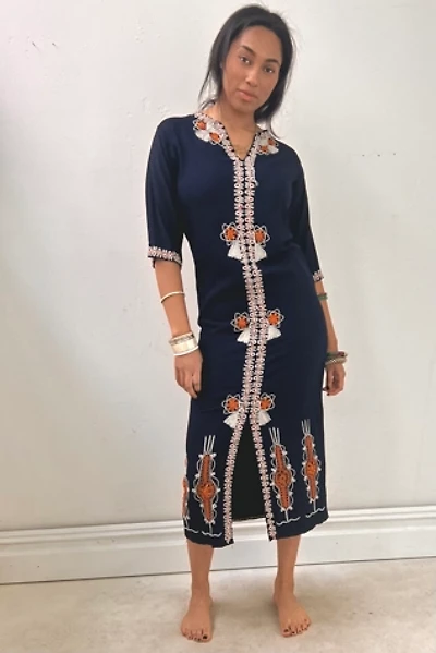 Vintage Embroidered Navy Caftan Selected by Anna Corinna