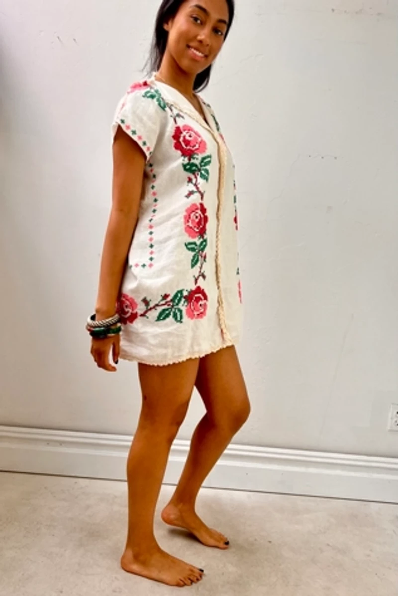 Anna Corinna Reworked Cross Stitch Roses Smock Dress