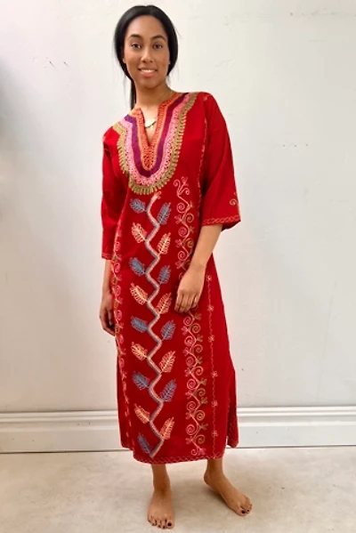 Vintage Embroidered Vermillion Caftan Selected by Anna Corinna