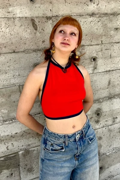 1970s Cotton Red and Blue Halter Top Selected by Nomad Vintage