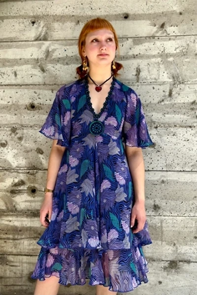 Anna Sui Runway Purple Silk Print Dress Selected by Nomad Vintage