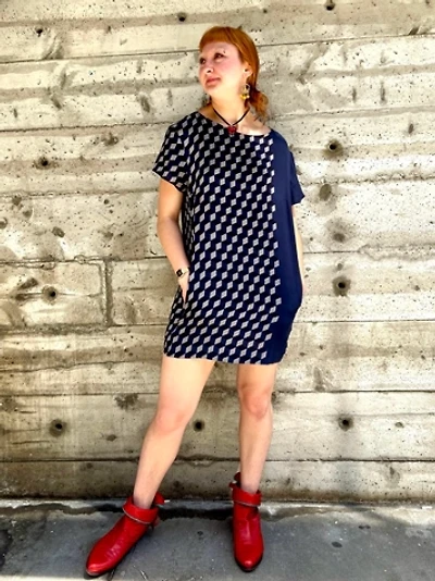 Vintage Escada-Sport Geometric Print Silk Dress Selected by Nomad Vintage