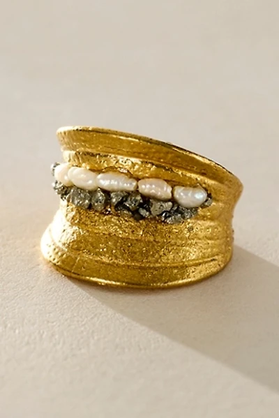 Marly Moretti Pyrite & Pearl Curved Ring