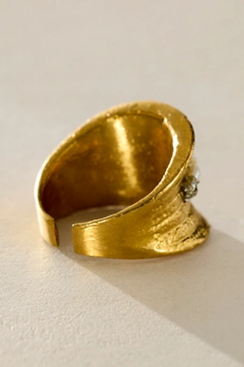 Marly Moretti Pyrite & Pearl Curved Ring