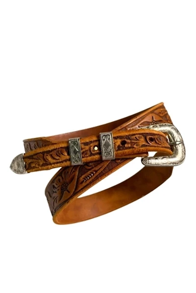 Vintage Silver Tipped Tooled Leather Belt Selected by SharpLilTeeth