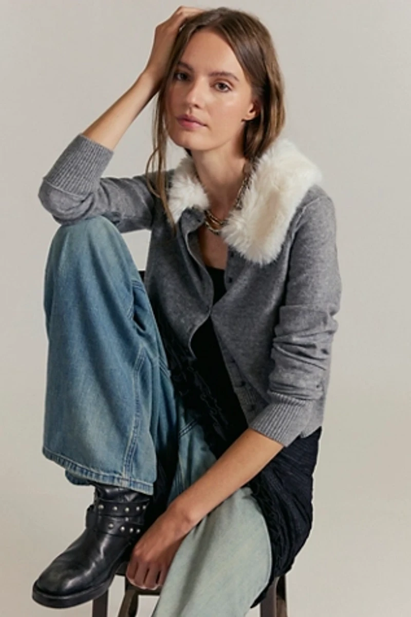 Nocturnal Faux Fur Collar Cardi