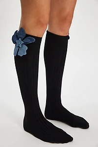Denim Flower Socks