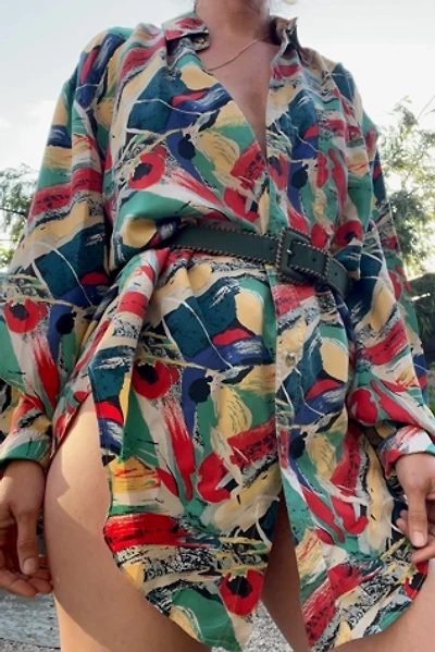Vintage 90s Painterly Printed Silk Blouse