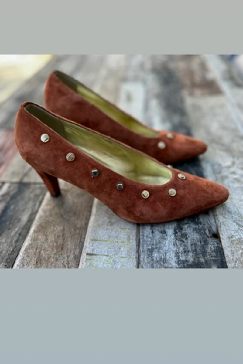1980s Copper Suede Studded Heels