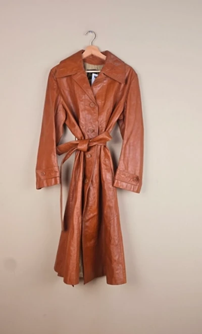 Vintage Long Length Leather Trench Coat with Belt Selected By The Igala NYC