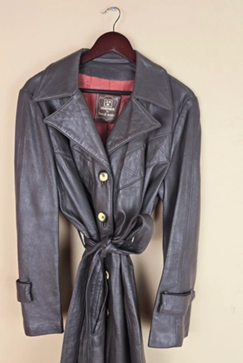 RARE 24K by Dandi Modes Grey Leather Trench Coat Selected By The Igala NYC