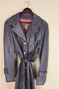 RARE 24K by Dandi Modes Grey Leather Trench Coat Selected By The Igala NYC