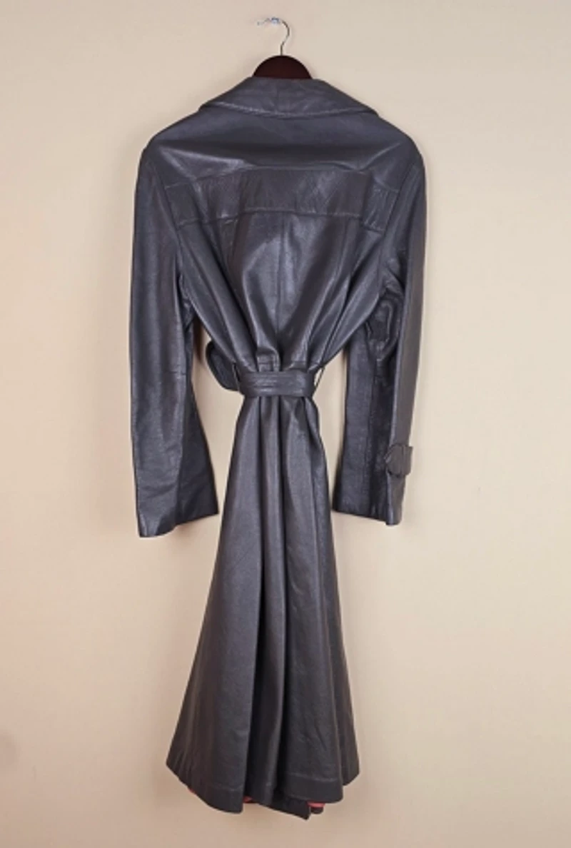 RARE 24K by Dandi Modes Grey Leather Trench Coat Selected By The Igala NYC
