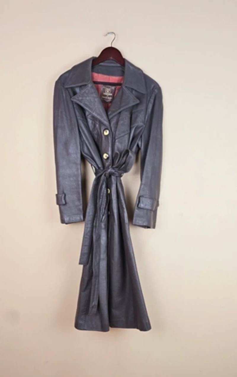 RARE 24K by Dandi Modes Grey Leather Trench Coat Selected By The Igala NYC