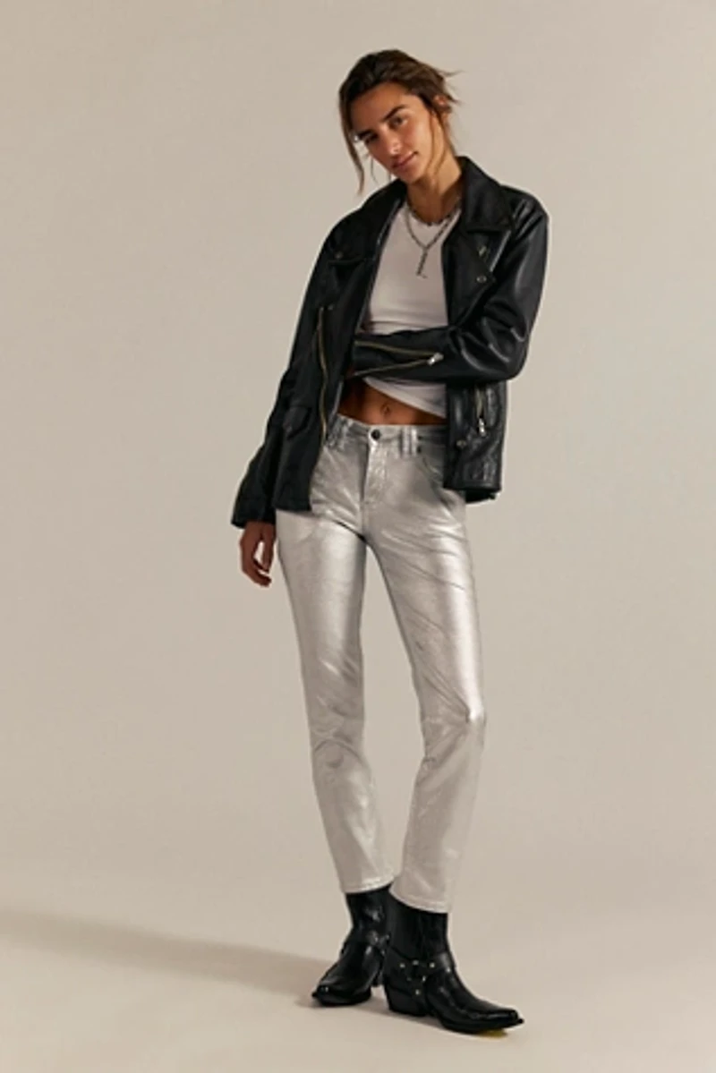 We The Free Oracle Metallic Low-Rise Slim Straight Jeans