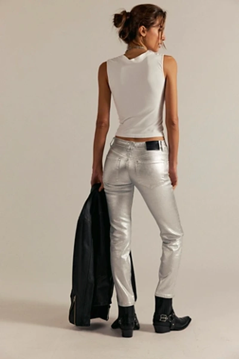 We The Free Oracle Metallic Low-Rise Slim Straight Jeans