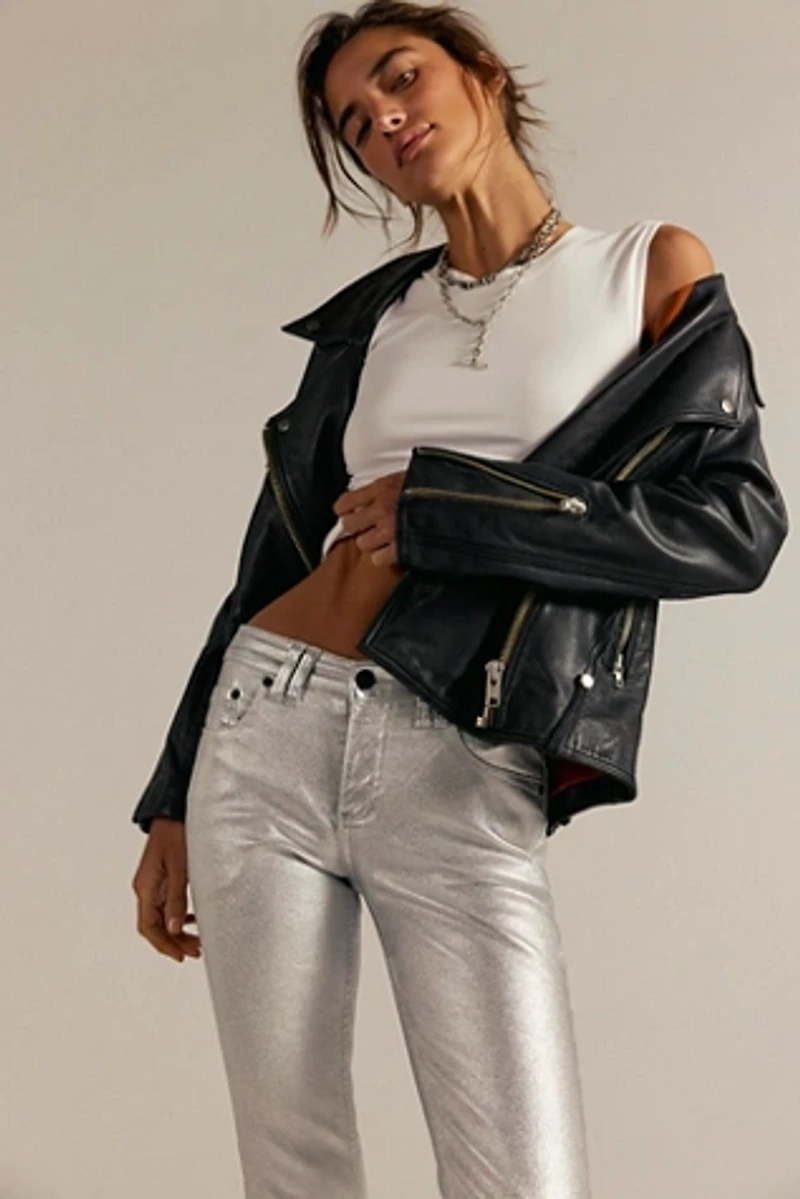 We The Free Oracle Metallic Low-Rise Slim Straight Jeans