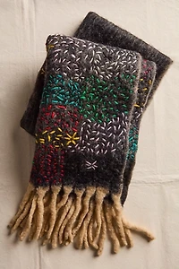 De Sienna Scotty Plaid Embroidered Scarf