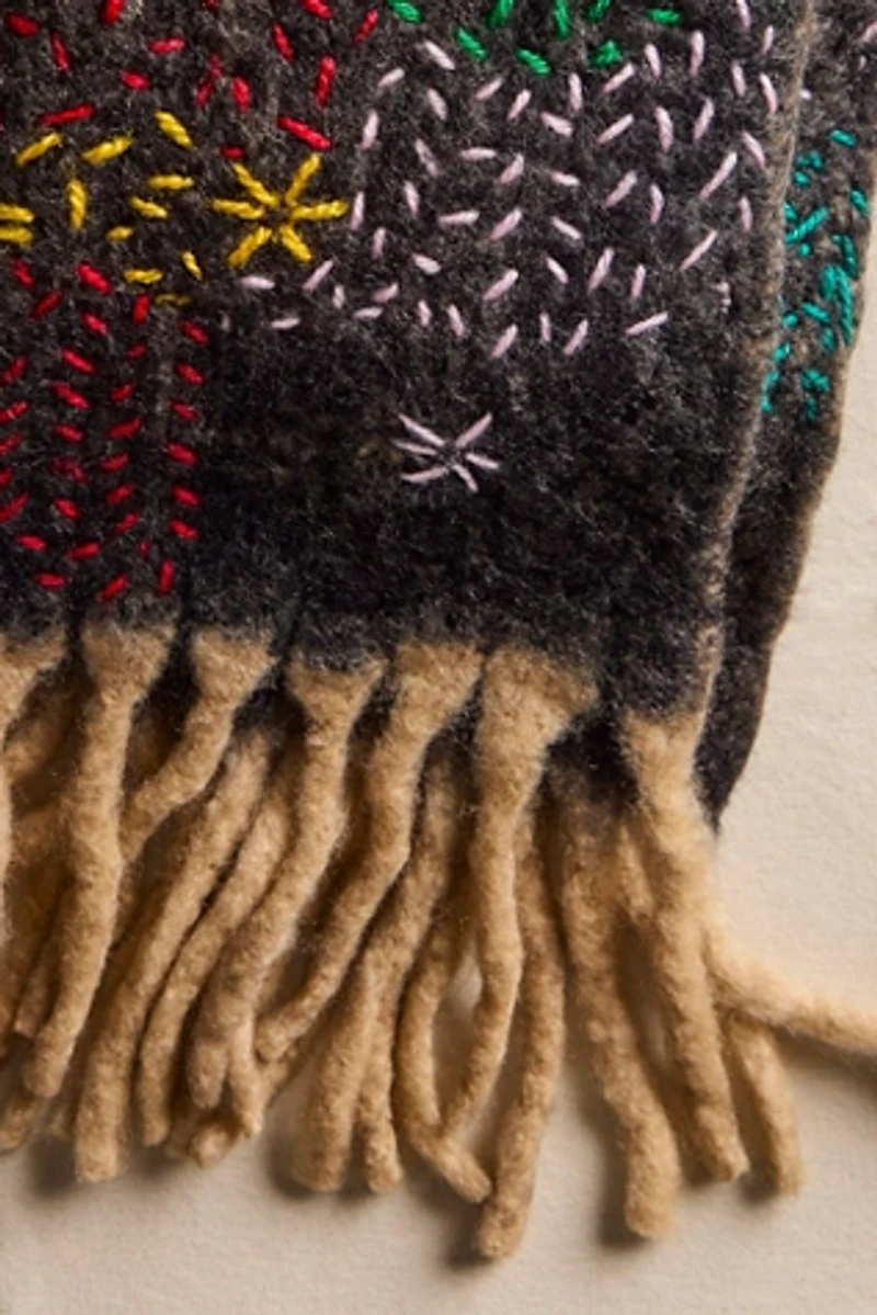 De Sienna Scotty Plaid Embroidered Scarf