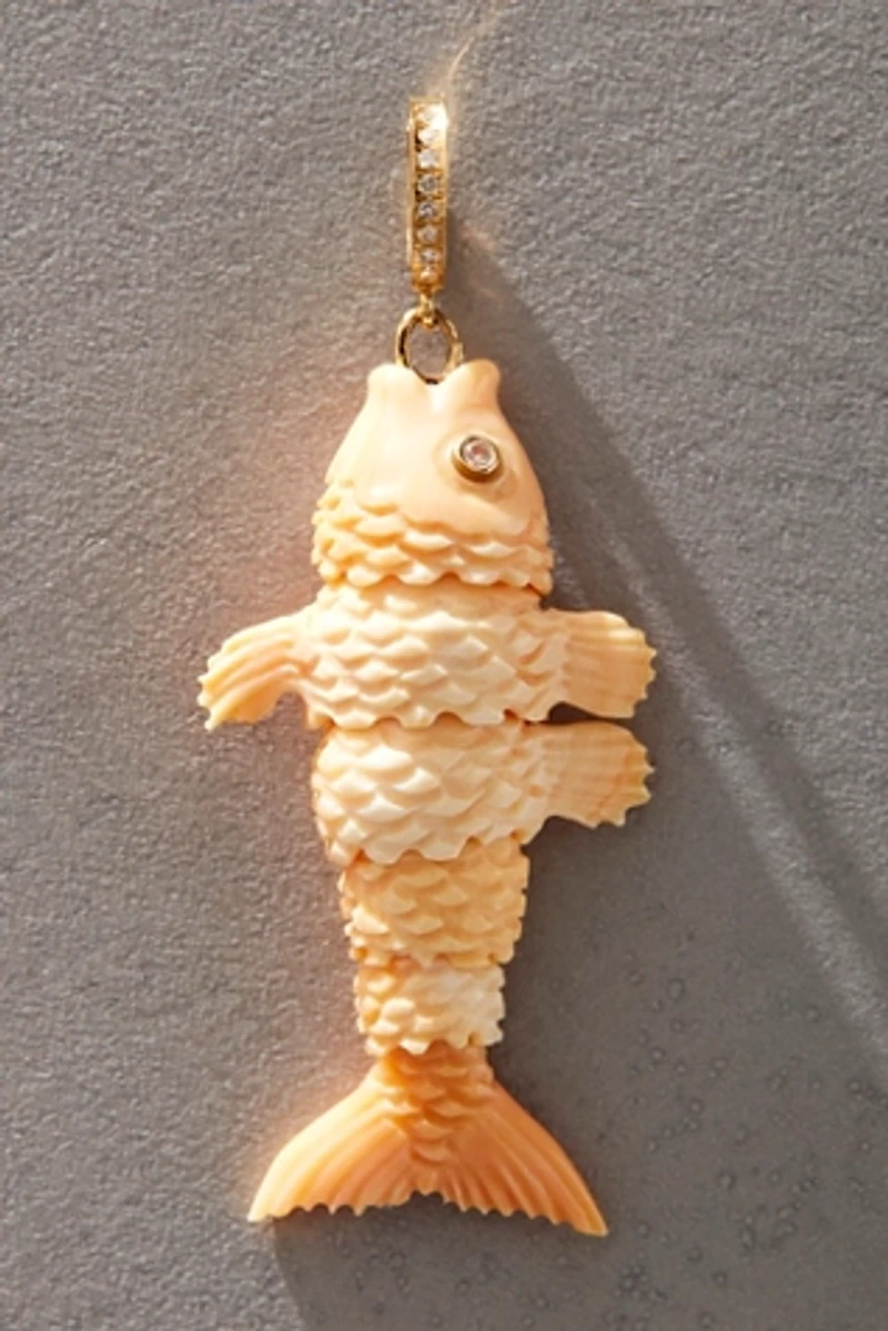 Maura Green Articulated Fish in Apricot Conch