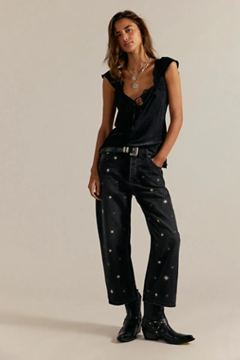 We The Free Deep Trance Shine Embroidered Dropped Boyfriend Jeans