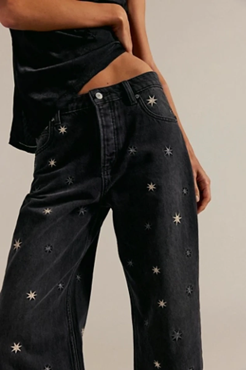 We The Free Deep Trance Shine Embroidered Dropped Boyfriend Jeans