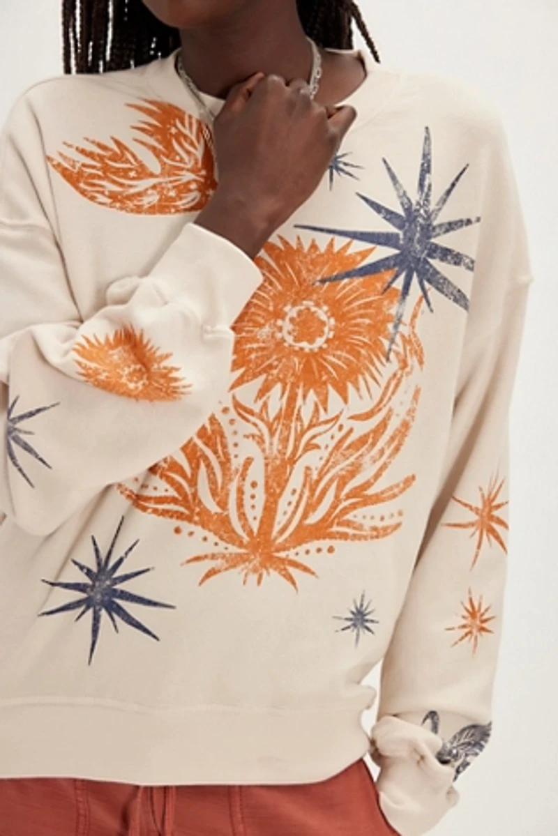 Daydreamer Folk Flower Stamps Oversized Crewneck