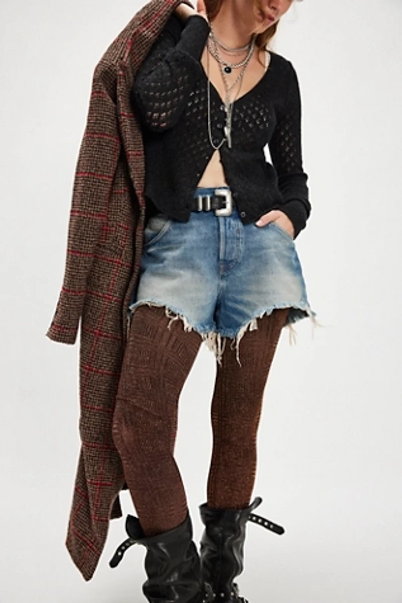 Metallized Plaid Tights