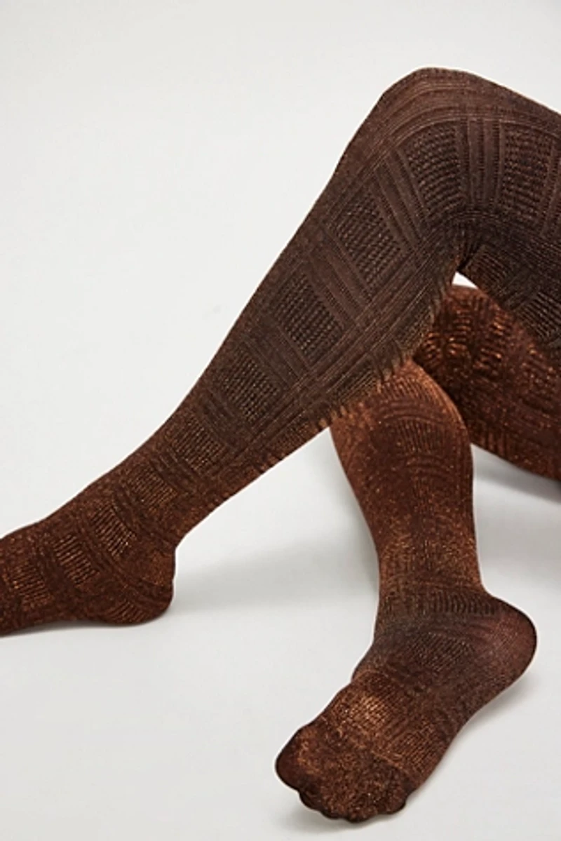 Metallized Plaid Tights