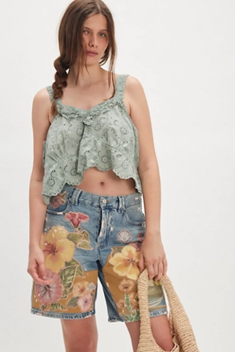 Magnolia Pearl Olive Eyelet Ruffle Cami