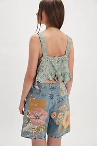 Magnolia Pearl Olive Eyelet Ruffle Cami
