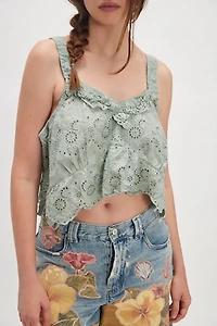 Magnolia Pearl Olive Eyelet Ruffle Cami