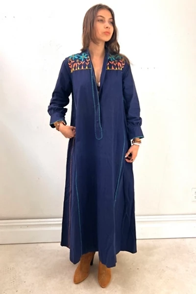 Vintage Hand Embroidered Navy Maxi Dress Selected by Anna Corinna