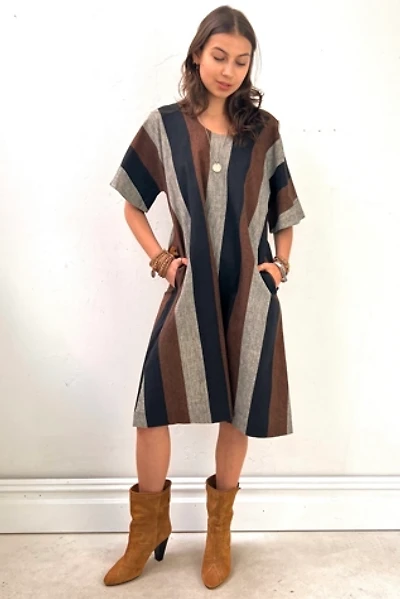 Vintage Phoenix Hand Woven Stripe Dress Selected by Anna Corinna