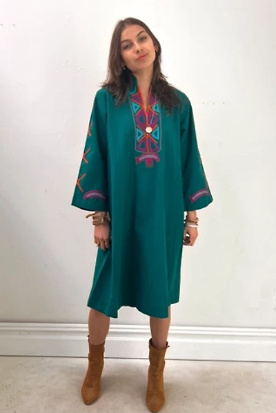Vintage Hand Embroidered Emerald Josefa Dress Selected by Anna Corinna