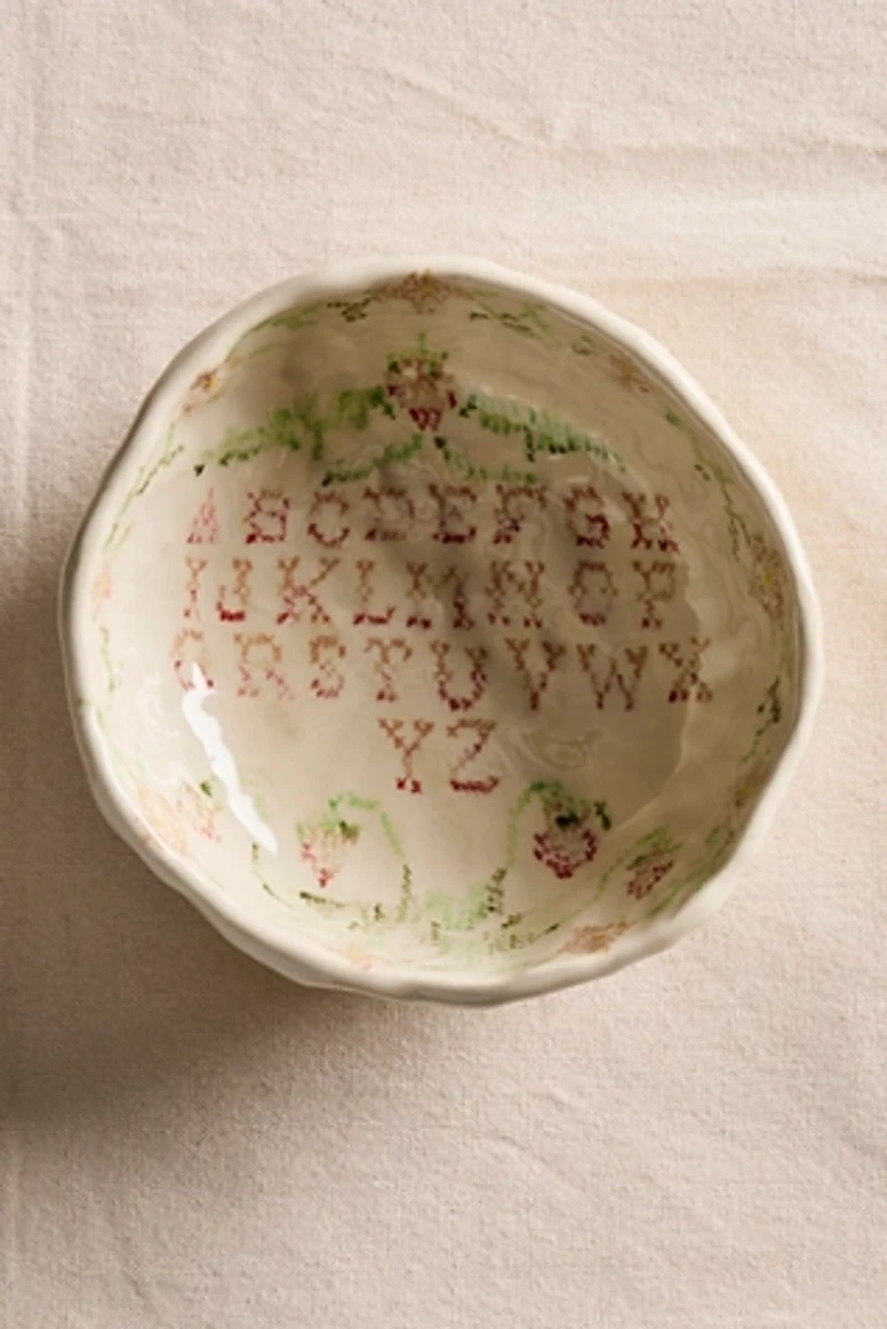 Alphabet Cross-Stitch Sampler Bowl