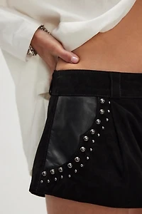 Understated Leather Studded Suede Combo Shorts