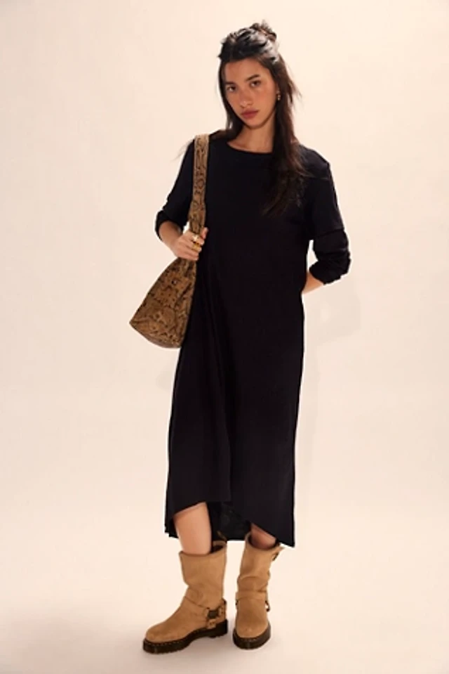 knee length dresses for ladies Blue Midi Linen Apron Dress 4202 – Xiaolizi main image 1