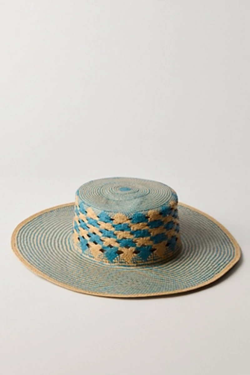Eleganica Tropical Mar Azul Wide Brim Panama Hat
